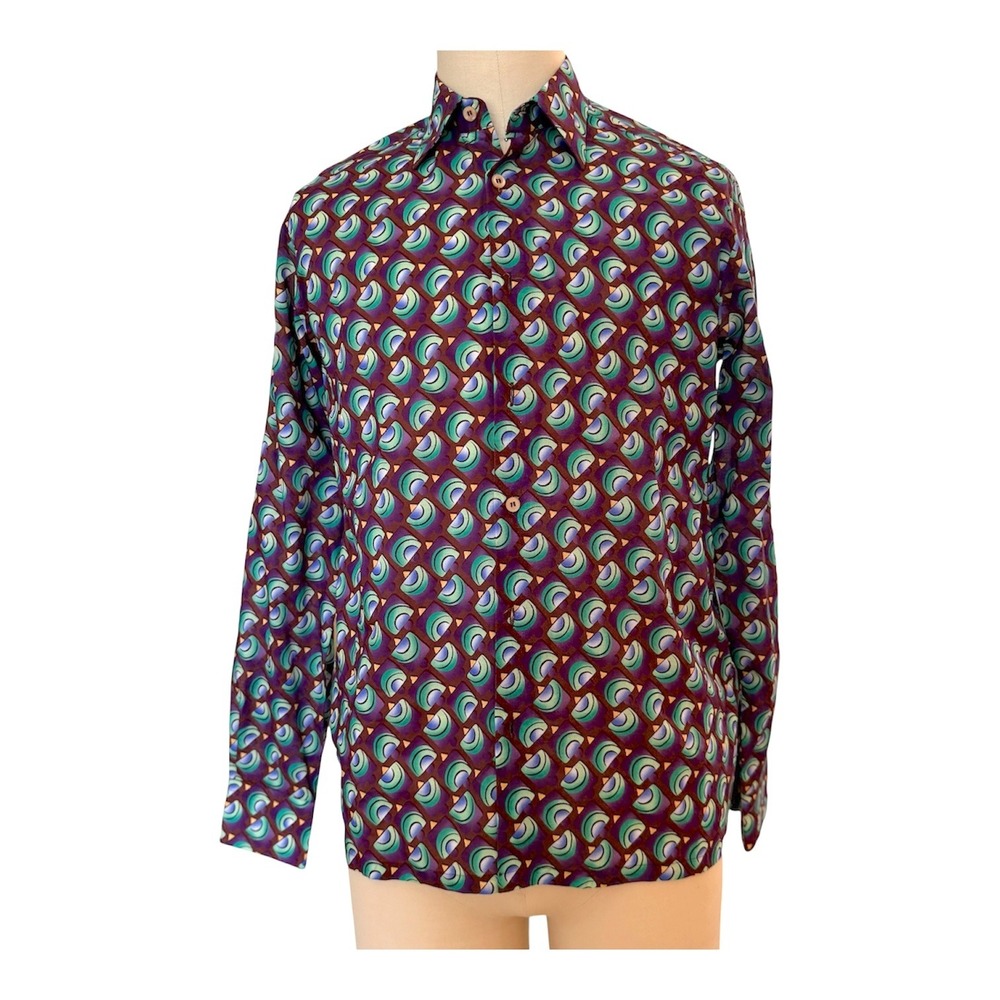 Prada Camicia Men's Cotton Popeline Geometric Shirt, Size Sm (37) - Picture 3 of 16